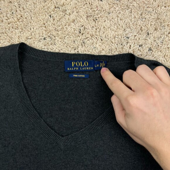 Polo Ralph Lauren Sweater Mens Large V-Neck Gray Long Sleeve Pullover Pony Logo - Picture 2 of 6